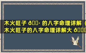 木火旺子 🕷 的八字命理详解（木火旺子的八字命理详解大 💐 全）